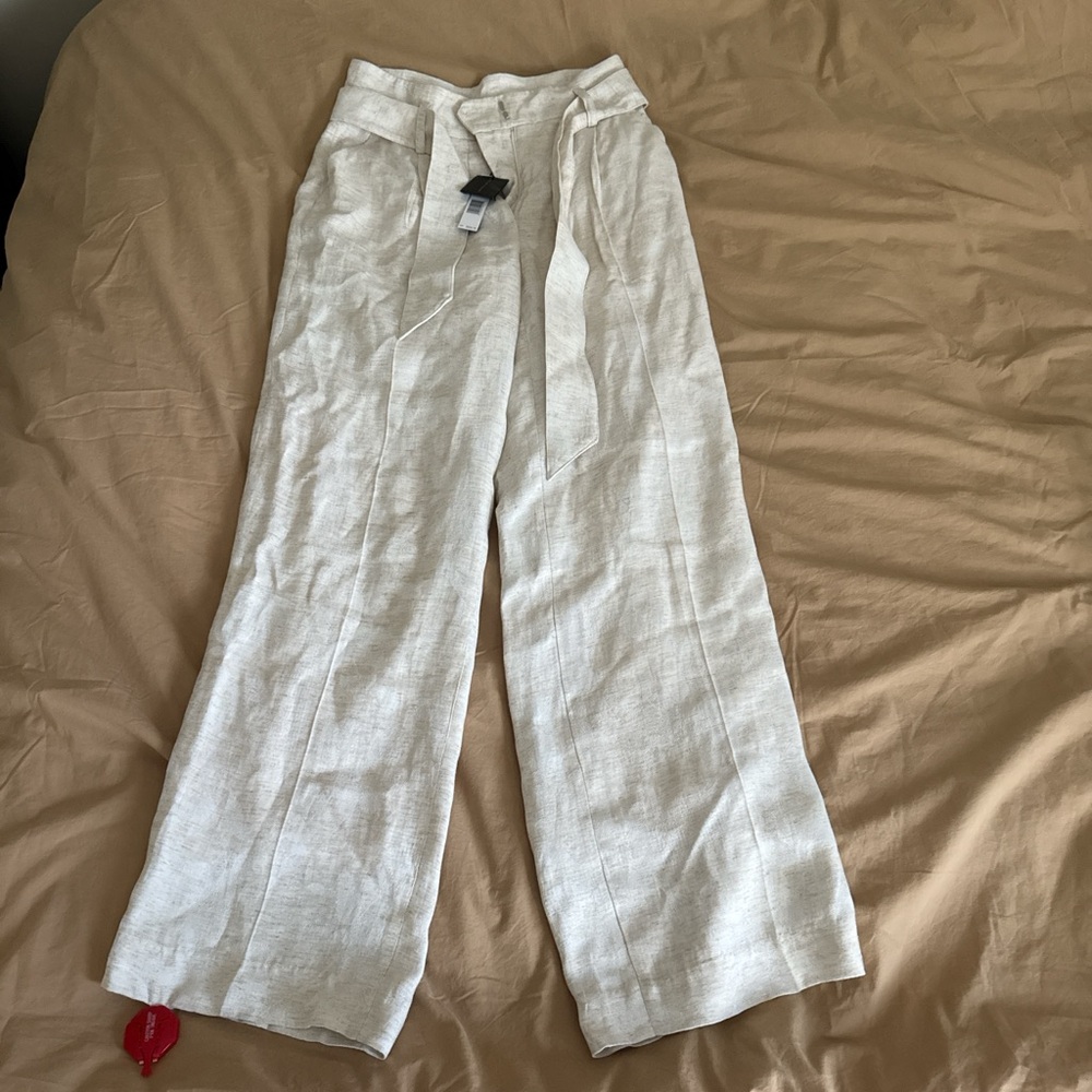 nwt new elie tahari linen wide leg pants with belt size 6